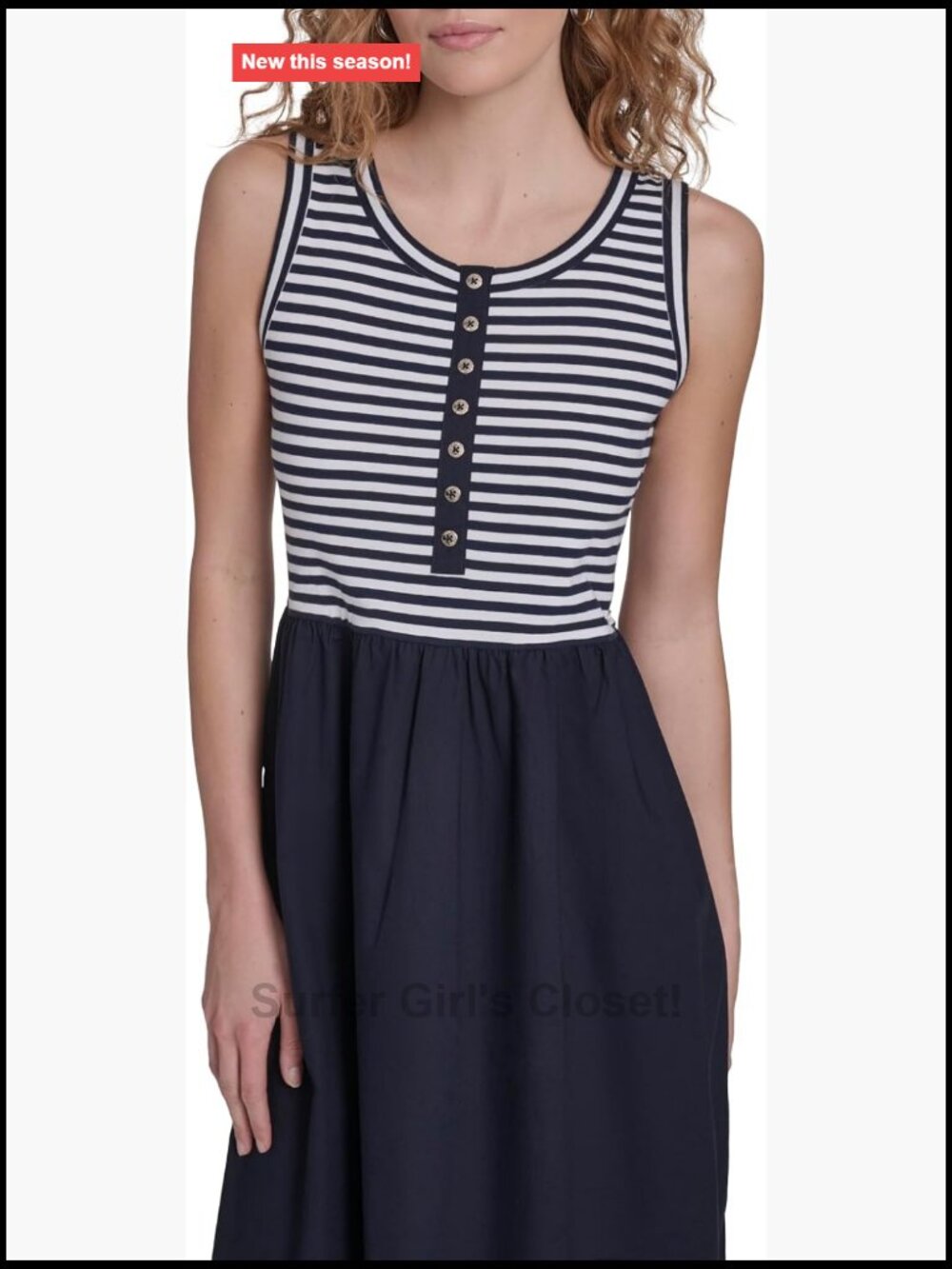 Sleeveless Midi Mixed Media Striped Dress
